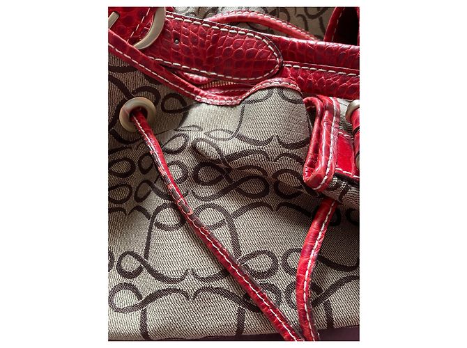 Autre Marque Bolsa de mão vermelha em tela monogramada e couro efeito crocodilo Vermelho Castanho claro - vista 12