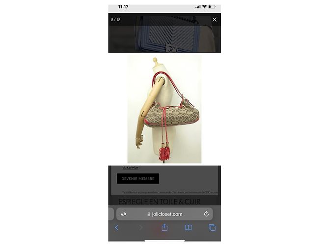 Autre Marque Bolsa de mão vermelha em tela monogramada e couro efeito crocodilo Vermelho Castanho claro - vista 14