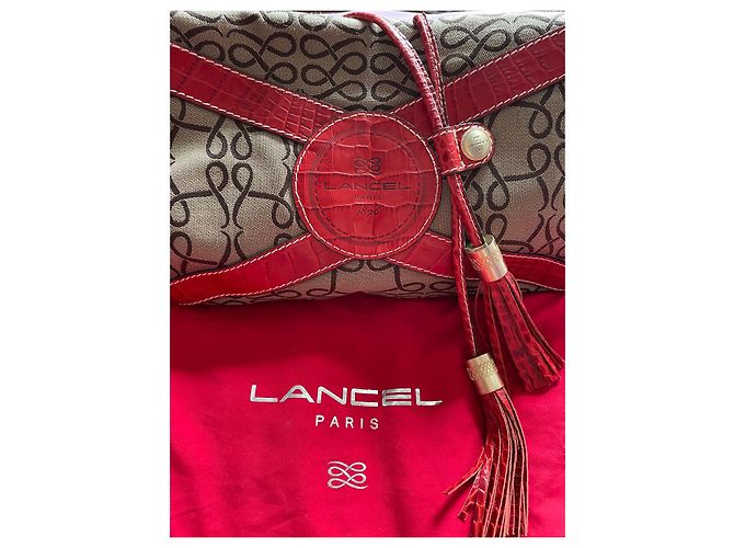 Autre Marque Bolsa de mão vermelha em tela monogramada e couro efeito crocodilo Vermelho Castanho claro - vista 2