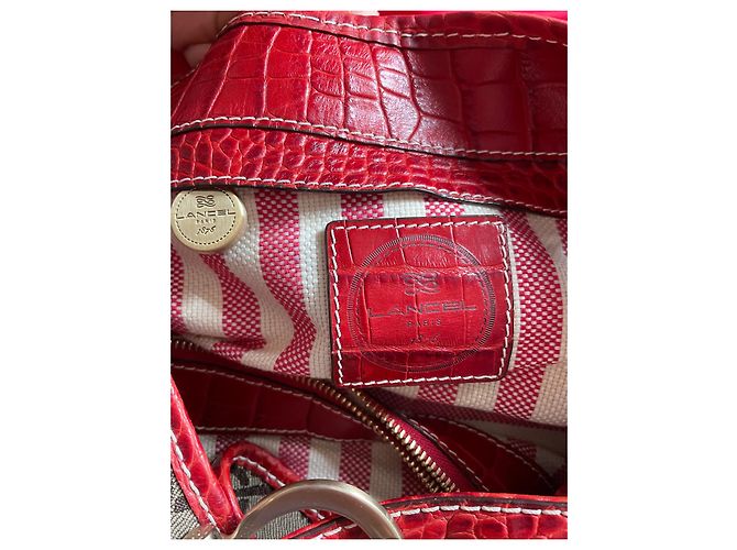 Autre Marque Bolsa de mão vermelha em tela monogramada e couro efeito crocodilo Vermelho Castanho claro - vista 3