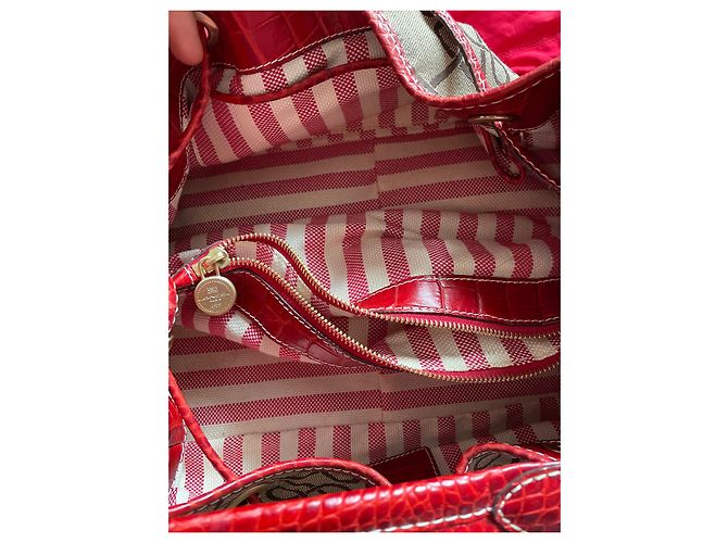 Autre Marque Bolsa de mão vermelha em tela monogramada e couro efeito crocodilo Vermelho Castanho claro - vista 4