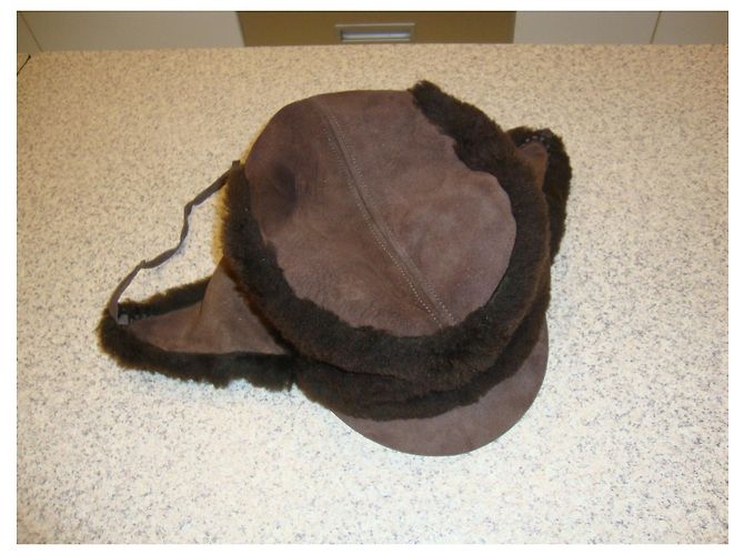 Autre Marque Trappermütze aus braunem Leder und Schaffell Größe M - Ansicht 4