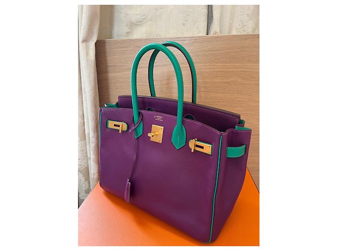 Hermès Birkin 30 Anemone Menthe Cherve Pelle Multicolore Porpora - vista 11