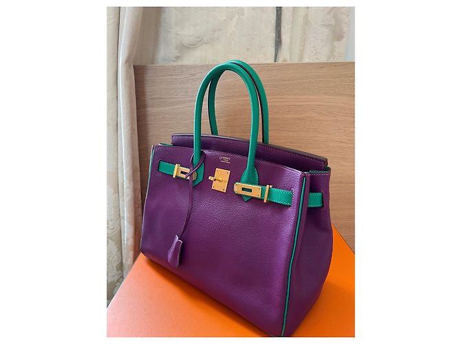 Hermès Birkin 30 Anemone Menthe Cherve Pelle Multicolore Porpora - vista 4