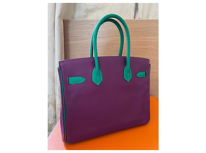 Hermès Birkin 30 Anemone Menthe Cherve Pelle Multicolore Porpora - vista 5