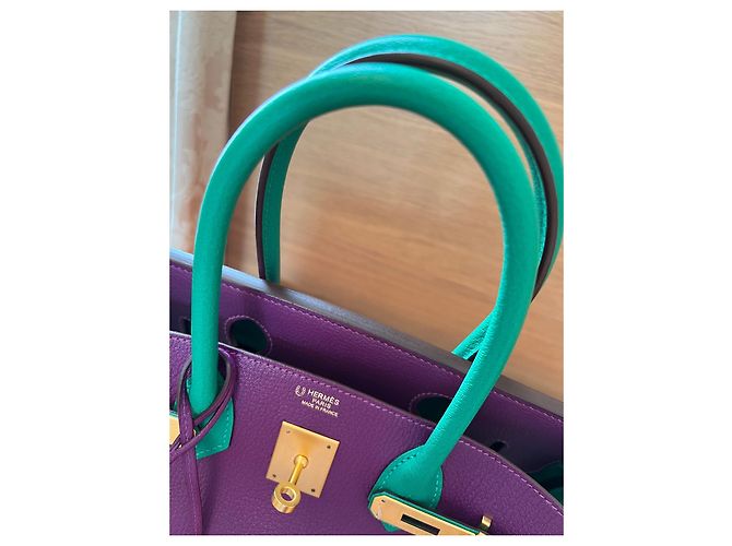 Hermès Birkin 30 Anemone Menthe Cherve Pelle Multicolore Porpora - vista 6