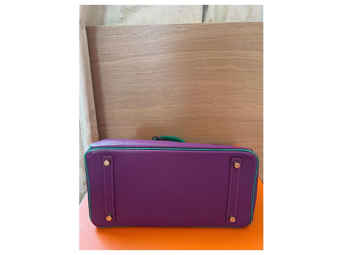 Hermès Birkin 30 Anemone Menthe Cherve Pelle Multicolore Porpora - vista 7