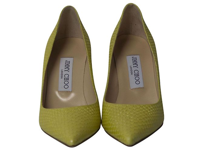 Jimmy Choo Décolleté Agnes in pelle di serpente perlata in pelle gialla - vista 2