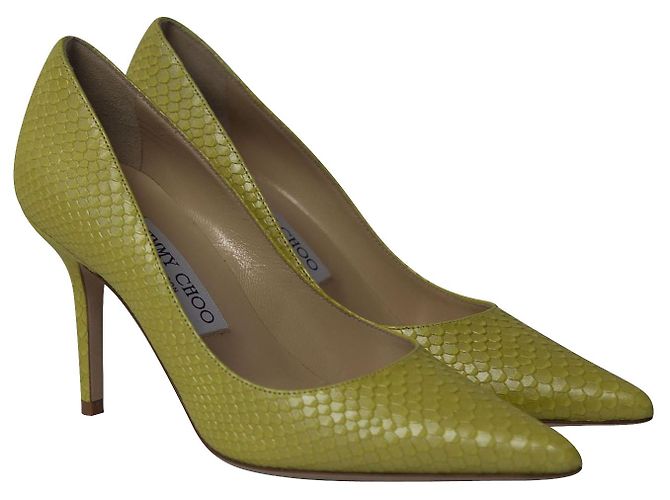 Jimmy Choo Décolleté Agnes in pelle di serpente perlata in pelle gialla - vista 3