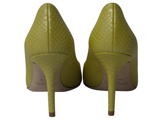 Jimmy Choo Décolleté Agnes in pelle di serpente perlata in pelle gialla - vista 4
