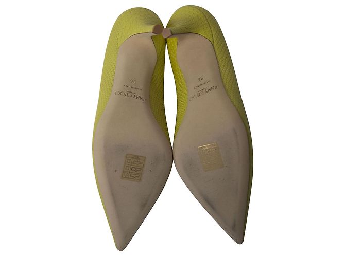 Jimmy Choo Décolleté Agnes in pelle di serpente perlata in pelle gialla - vista 5