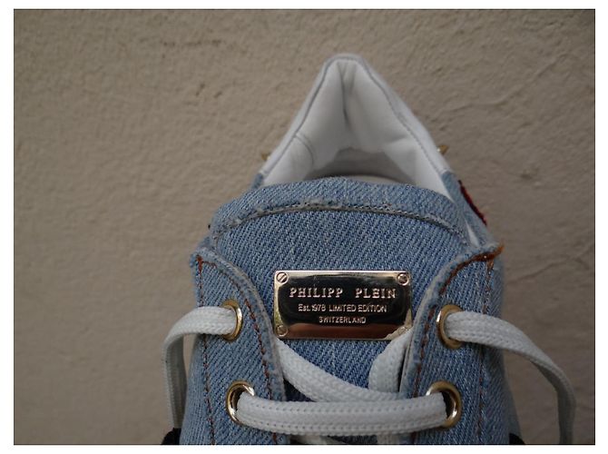 Sneakers Philipp Plein Denim Blu Rosso con Spikes Taglia 39 Multicolore Blu chiaro - vista 11