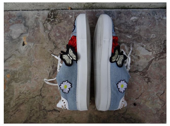 Sneakers Philipp Plein Denim Blu Rosso con Spikes Taglia 39 Multicolore Blu chiaro - vista 13