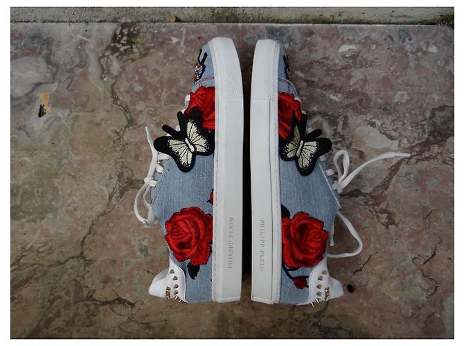 Sneakers Philipp Plein Denim Blu Rosso con Spikes Taglia 39 Multicolore Blu chiaro - vista 14