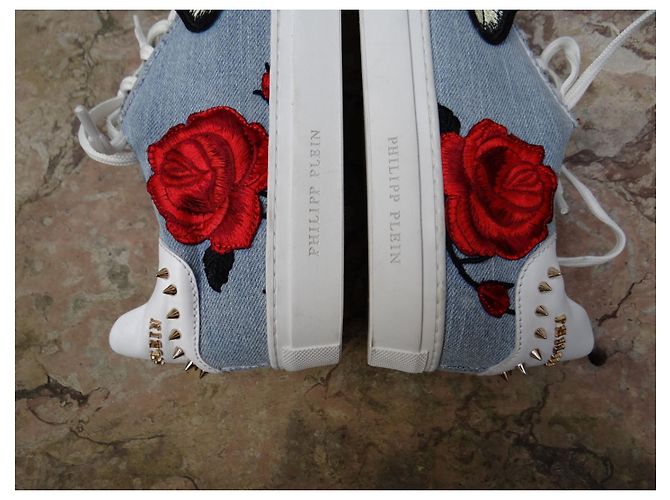 Sneakers Philipp Plein Denim Blu Rosso con Spikes Taglia 39 Multicolore Blu chiaro - vista 15