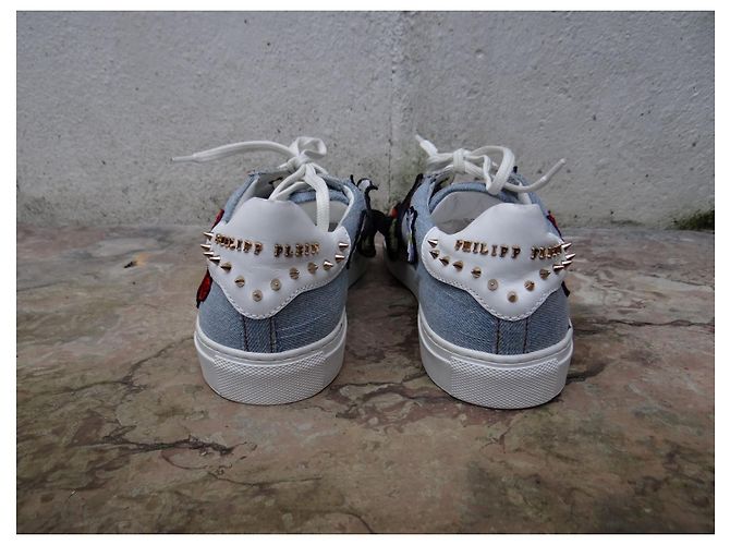 Sneakers Philipp Plein Denim Blu Rosso con Spikes Taglia 39 Multicolore Blu chiaro - vista 16