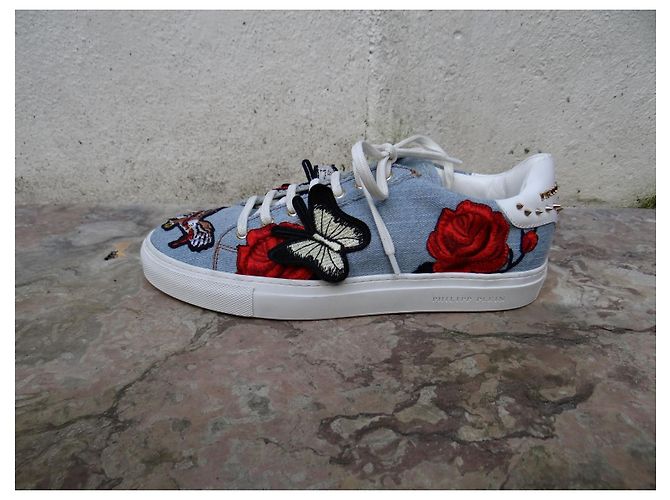 Sneakers Philipp Plein Denim Blu Rosso con Spikes Taglia 39 Multicolore Blu chiaro - vista 2