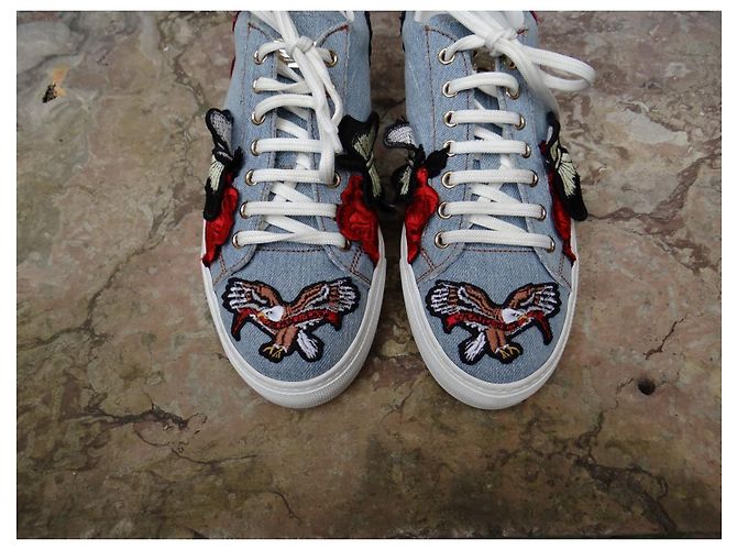 Sneakers Philipp Plein Denim Blu Rosso con Spikes Taglia 39 Multicolore Blu chiaro - vista 3
