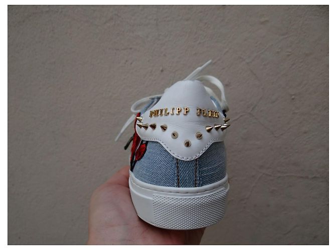 Sneakers Philipp Plein Denim Blu Rosso con Spikes Taglia 39 Multicolore Blu chiaro - vista 5