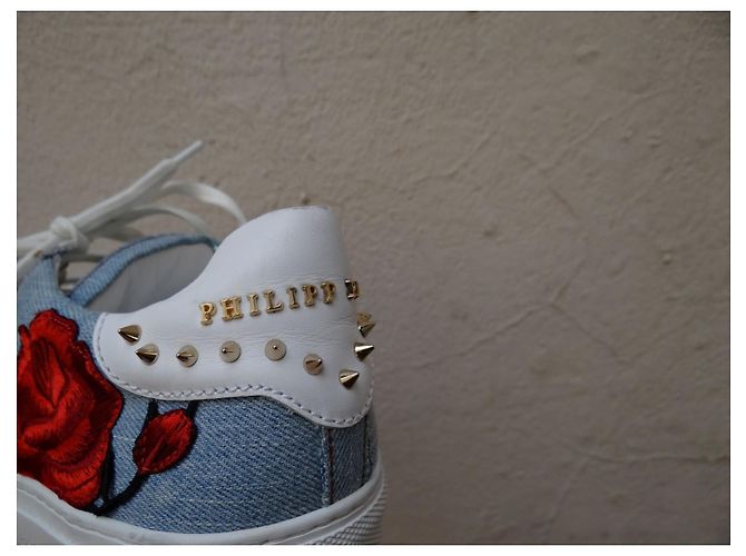 Sneakers Philipp Plein Denim Blu Rosso con Spikes Taglia 39 Multicolore Blu chiaro - vista 6