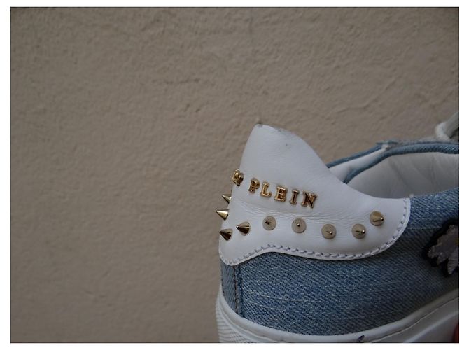 Sneakers Philipp Plein Denim Blu Rosso con Spikes Taglia 39 Multicolore Blu chiaro - vista 7