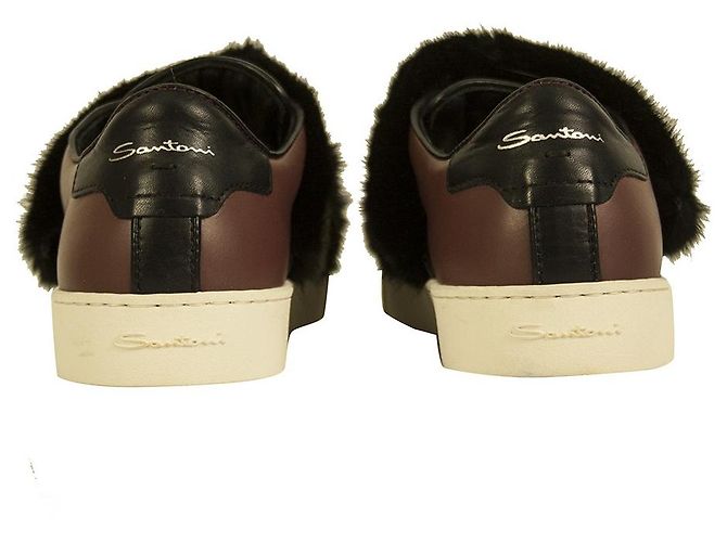 Santoni Noir Marron Fourrure Cuir Baskets Basses Baskets Taille Chaussures 37 Multicolore - vue 6