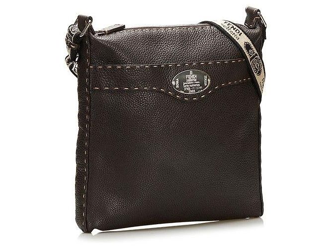 Fendi Selleria Borsa a tracolla con zip marrone - vista 2