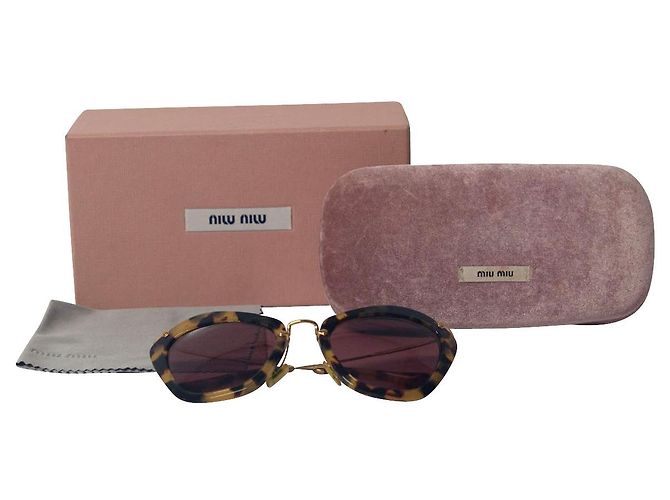 Occhiale da Sole Miu Miu Cat Eye in Acetato Havana Marrone - vista 7
