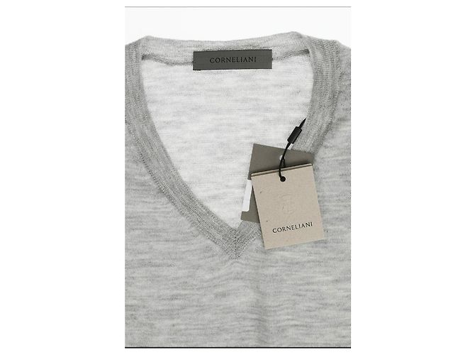 Pull Corneliani Gris en Cachemire Col V - vue 4