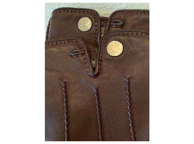 Hermès Guantes de piel de cordero marrón Castaño - vista 4