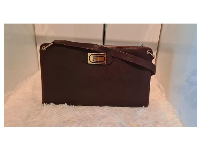 Borsa Christian Dior in pelle marrone con logo CD dorato Marrone scuro - vista 2