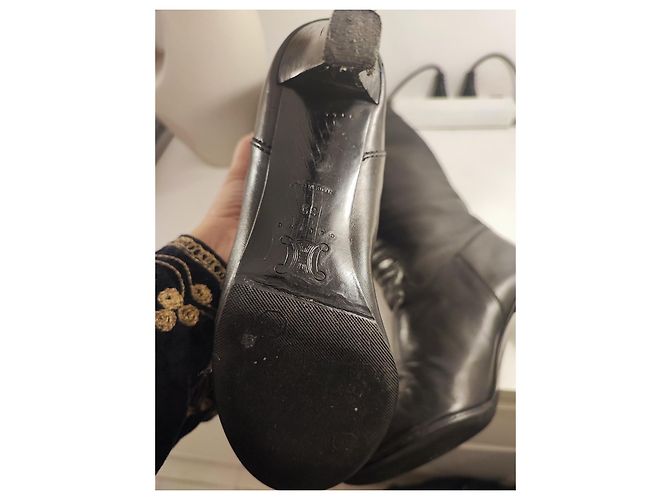 Céline Lederstiefel mit Absatz 8 cm Schwarz - Ansicht 3