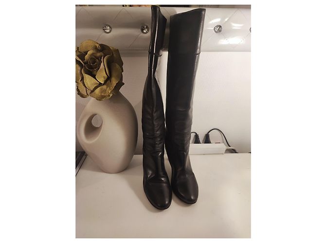 Céline Lederstiefel mit Absatz 8 cm Schwarz - Ansicht 5