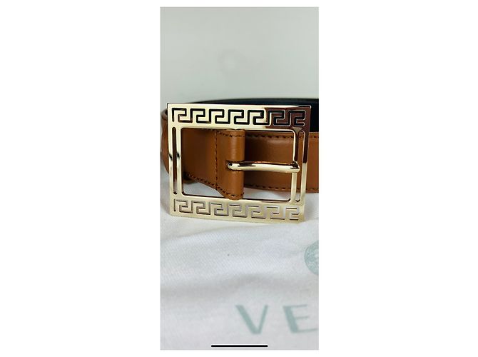 Versace Gürtel Braun Leder mit Goldener Schnalle 75 cm - Ansicht 3