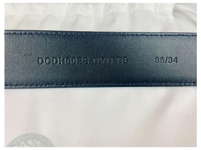 Cinto Versace de couro preto com fivela de ouro e prata 85 cm - vista 4