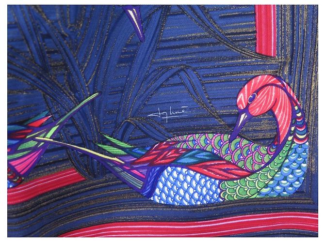 Hermès SCIARPA HERMES VINTAGE LA MARE AUX ANATRE DAPHNE DUCHESNE SCIARPA IN SETA BLU - vista 4