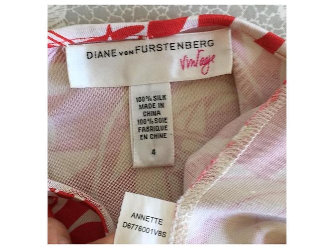 Diane Von Furstenberg vestido DvF Anette de seda, reedición de la vendimia Blanco Roja - vista 5
