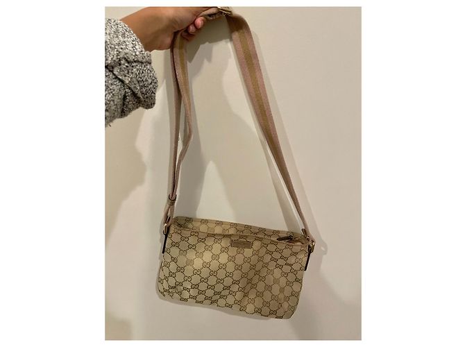 Gucci Web Strap Messenger Bag GG Canvas Small Beige - vista 3