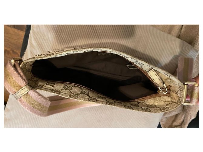 Gucci Web Strap Messenger Bag GG Canvas Small Beige - vista 4