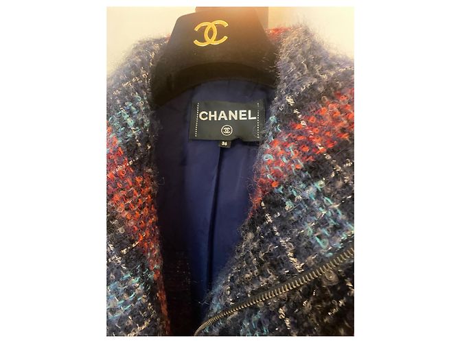 Cambon Chanel Abrigo de lana y mohair con estampado Tweed Azul - vista 2