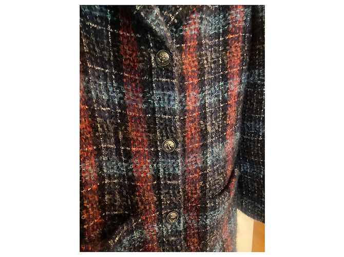 Cambon Chanel Abrigo de lana y mohair con estampado Tweed Azul - vista 5