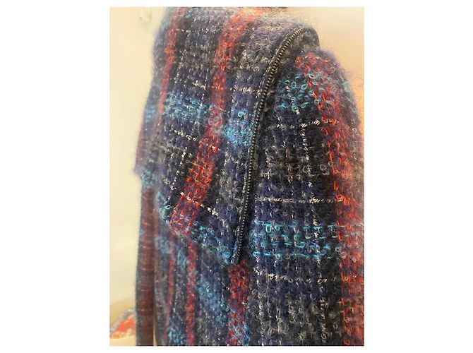 Cambon Chanel Abrigo de lana y mohair con estampado Tweed Azul - vista 7