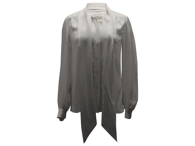 Chemisier Vintage DEVERNOIS 100% Soie - Taille 44, Col Lavallière Beige Gris - État Parfait