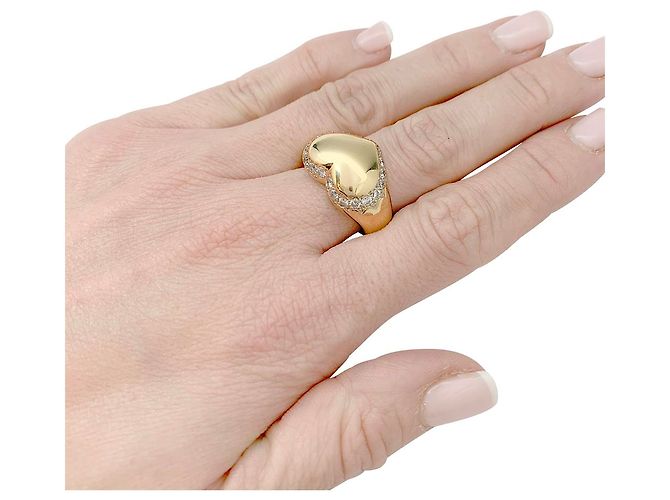 Anello Chaumet, Anello con sigillo a cuore, Oro giallo, Diamants. - vista 3