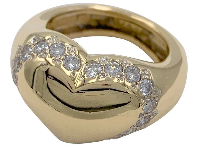 Anello Chaumet, Anello con sigillo a cuore, Oro giallo, Diamants. - vista 8