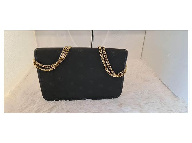 Bolsa de ombro Christian Dior com Corrente Couro Azul Marinho e Canvas Logo Preto - vista 2