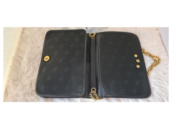 Bolsa de ombro Christian Dior com Corrente Couro Azul Marinho e Canvas Logo Preto - vista 4