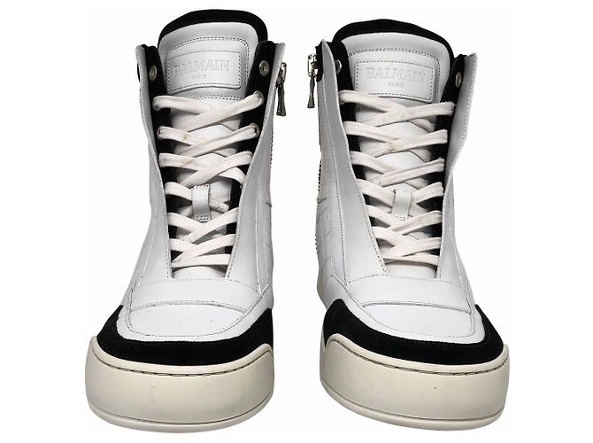 Balmain Hi-top sneakers in white leather - view 3