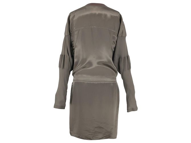 Robe tunique Reed Krakoff en soie et satin bronze avec ceinture en cuir - vue 2