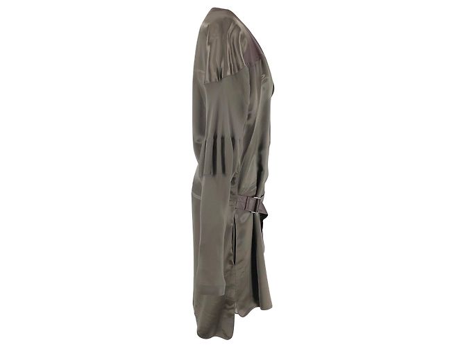 Robe tunique Reed Krakoff en soie et satin bronze avec ceinture en cuir - vue 3